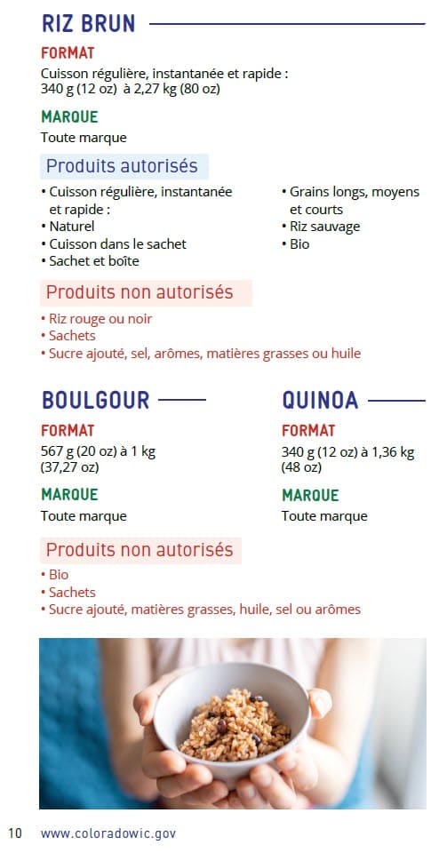 CO WIC-approved whole grain types and restrictions in French