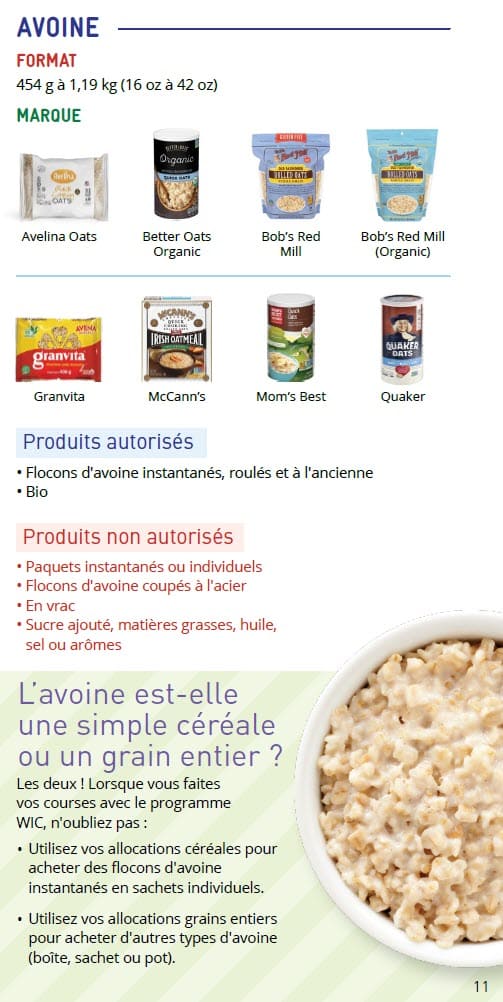 CO WIC-approved whole grain types and restrictions in French