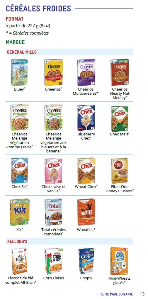 CO WIC-approved cereal types and restrictions in French