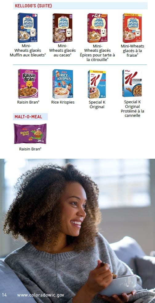 CO WIC-approved cereal types and restrictions in French