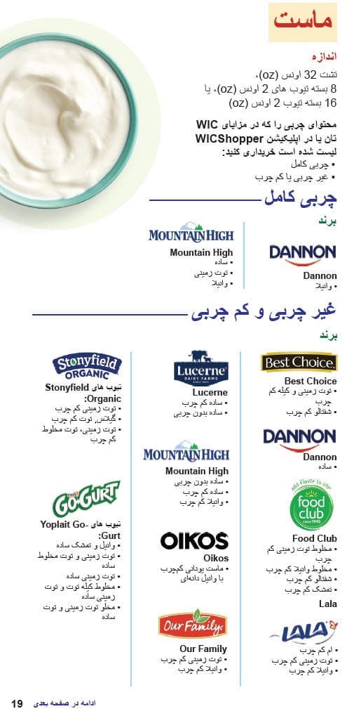 CO WIC-approved Milk, Plant-Based Milk Alternatives and Yogurt types and restrictions in Dari