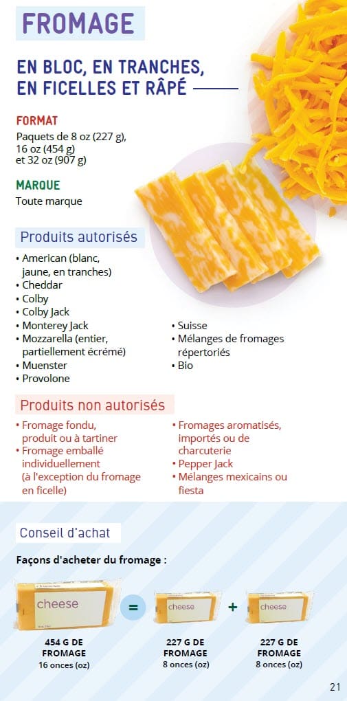CO WIC-approved egg and cheese types and restrictions in French