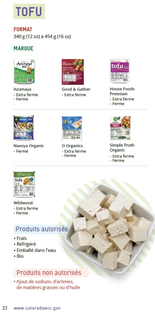 CO WIC-approved Tofu and Canned Fish types and restrictions in French