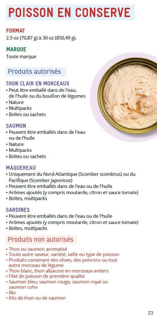 CO WIC-approved Tofu and Canned Fish types and restrictions in French