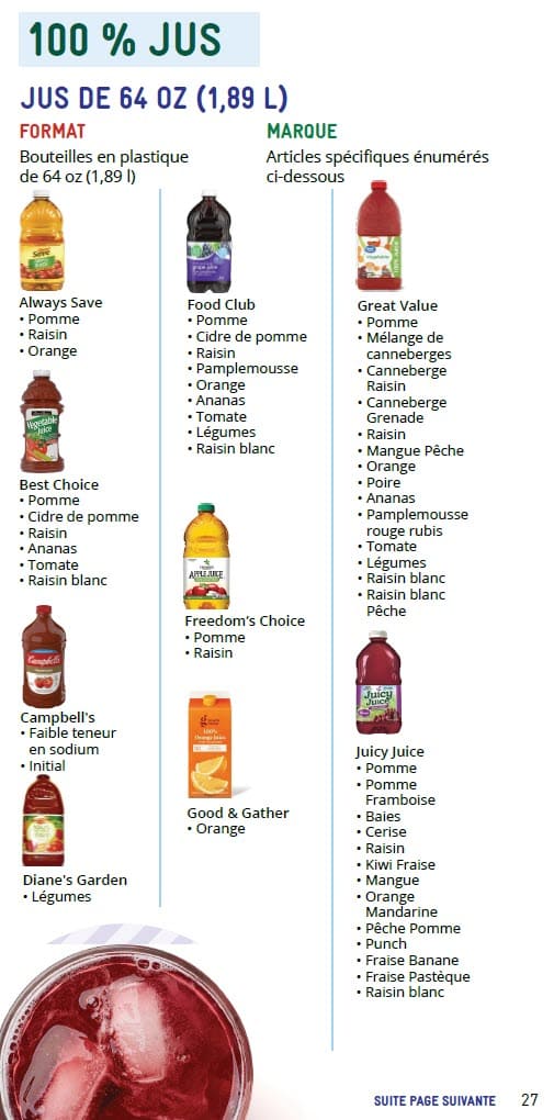 CO WIC-approved juice types and restrictions in French