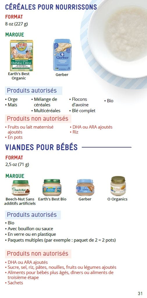 CO WIC-approved baby food types and restrictions in French
