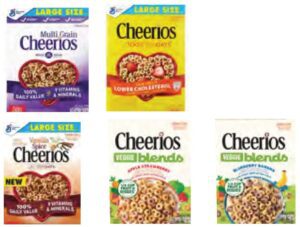 Cheerios brand cereal boxes
