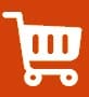 White shopping cart icon on an orange background.