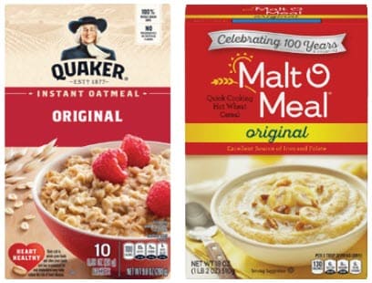 Two cereal boxes from different brands lined up side by side
