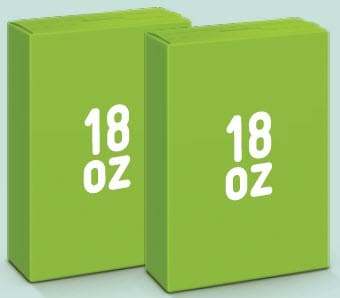 Two green boxes labeled “18 oz” displayed side by side.