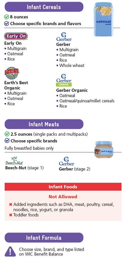 WIC-approved infant food types and restrictions in English