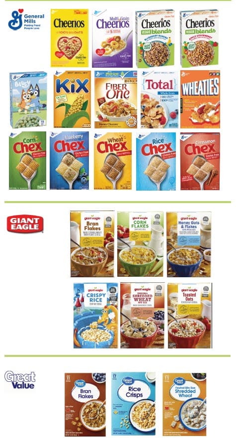 A cereal guidelines chart showing allowed and not allowed cereal products.
