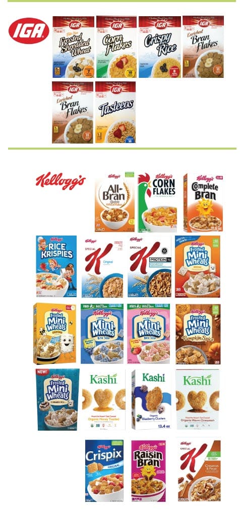 A cereal guidelines chart showing allowed and not allowed cereal products.