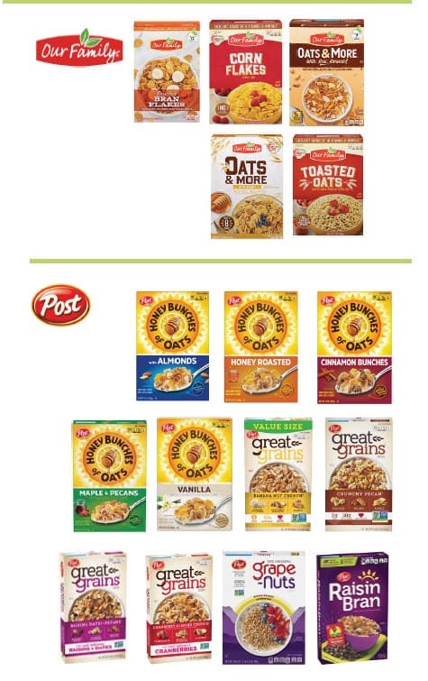 A cereal guidelines chart showing allowed and not allowed cereal products.