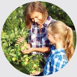 Woman and girl in a garden