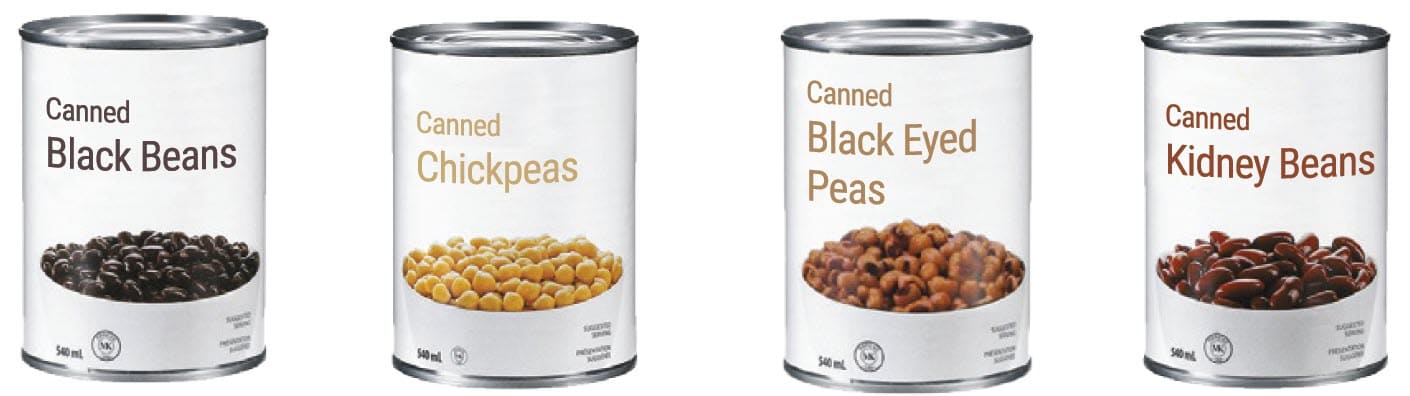 Four different types of canned beans