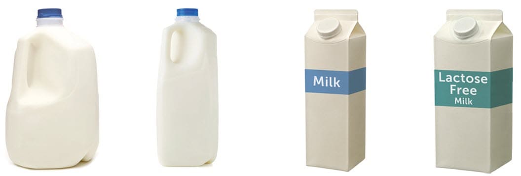 Gallon, ½ gallon, quart sizes of milk
