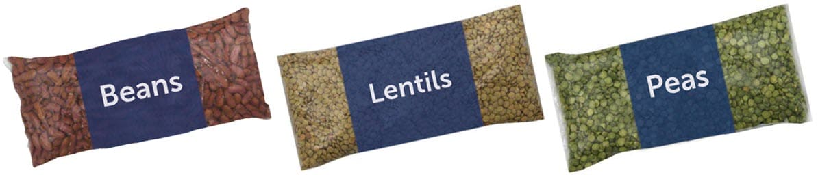 Bags of beans, lentils and peas