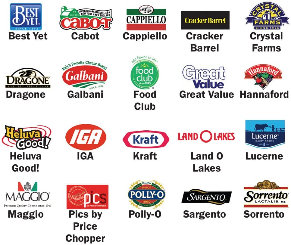 Brands of cheese allowed