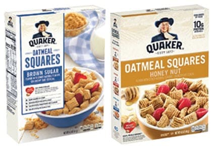 Quaker Oatmeal Squares brand cold cereal