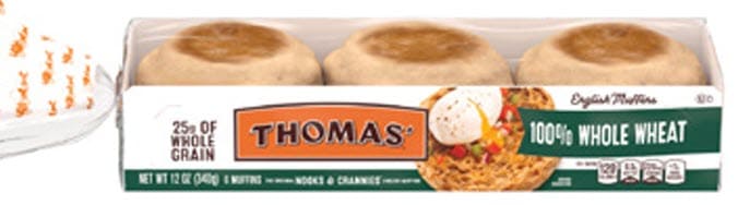 Thomas 100% Whole Wheat English Muffins - 12 ounce