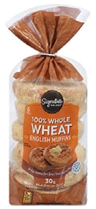 Signature Select 100% Whole Wheat English Muffins - 12 ounce