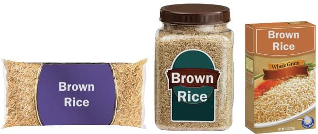 Examples of different packaging for brown rice