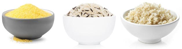 Bowls of Corn Meal, Wild Rice and Quinoa