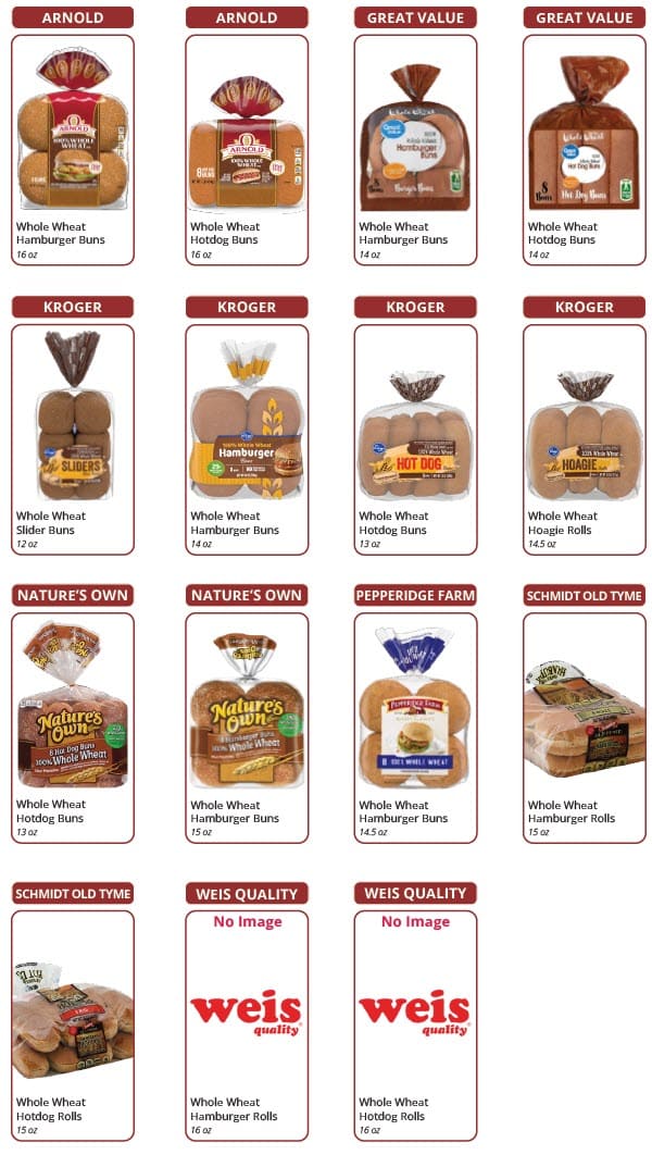 Brands of buns allowed