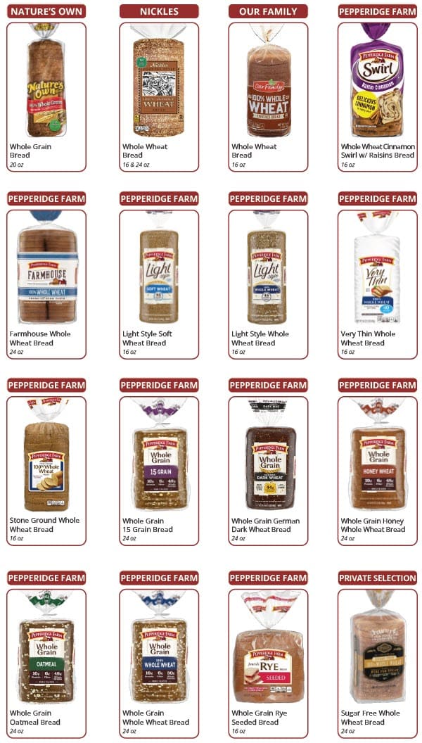 Brands of bread allowed