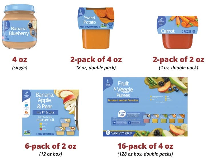 Various sizes of baby food