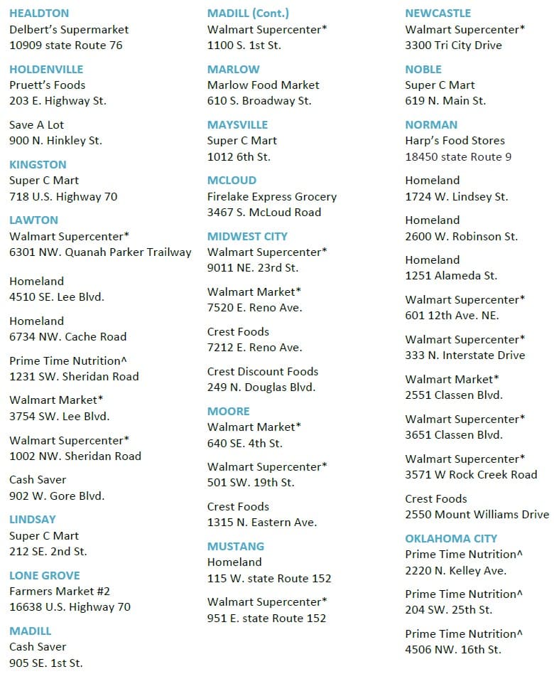 List of Chickasaw Nation EBT Authorized Grocery Stores