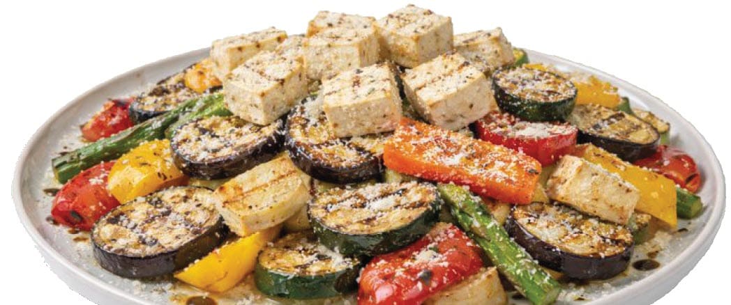Tofu and vegetables on a plate