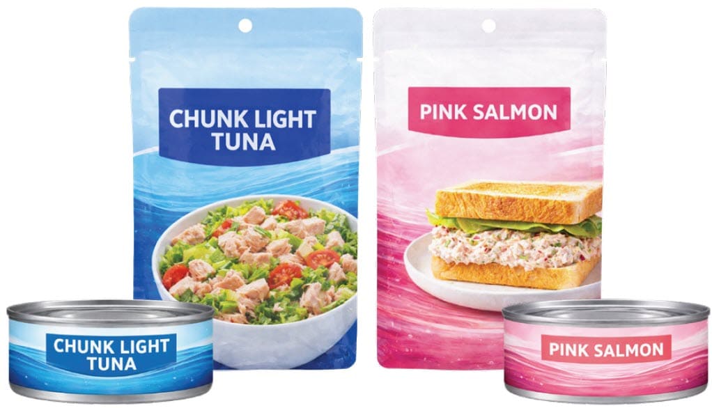 CHUNK LIGHT TUNA & PINK SALMON IN CANS AND POUCHES