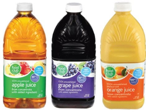 Food Club brand juices all flavors