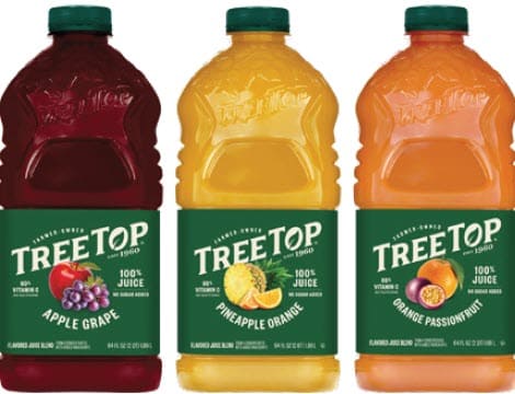 Tree Top brand juice with the green lids