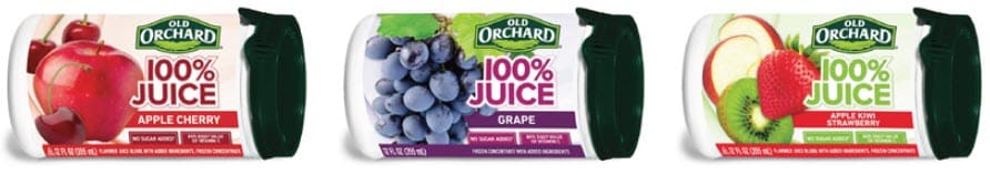 Old Orchard frozen juice with green lids