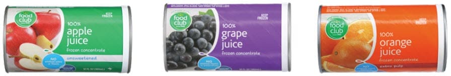 Food Club brand frozen juice all flavors