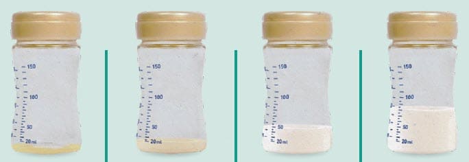 Four small jars containing different amounts and types of substances, arranged in a row against a light green background.