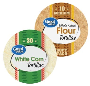 Great Value brand tortillas