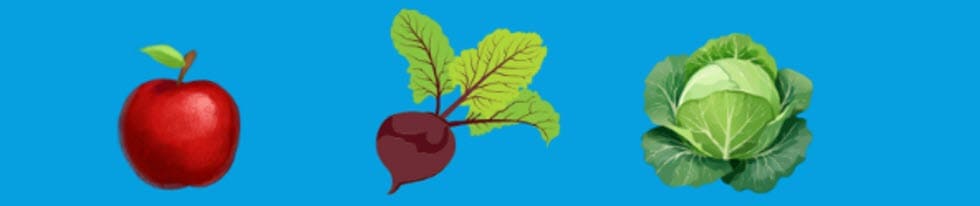 Apples, Beets, Cabbage, which are in season in the Fall.