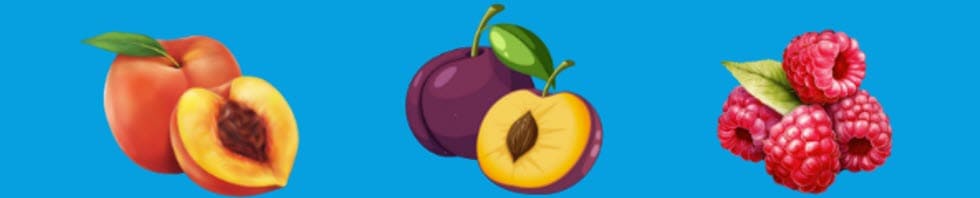 Peach, Plum, Rasberries, which are in season in the summer.