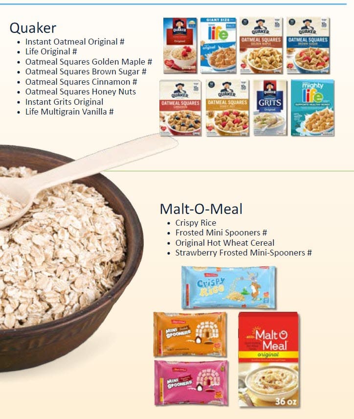 WIC‑approved cereals, 10 oz or larger. Whole‑grain marked with #