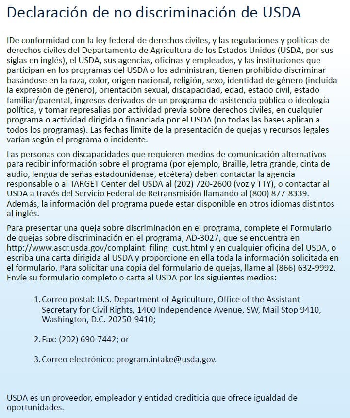 Non-discrimination statement in Spanish