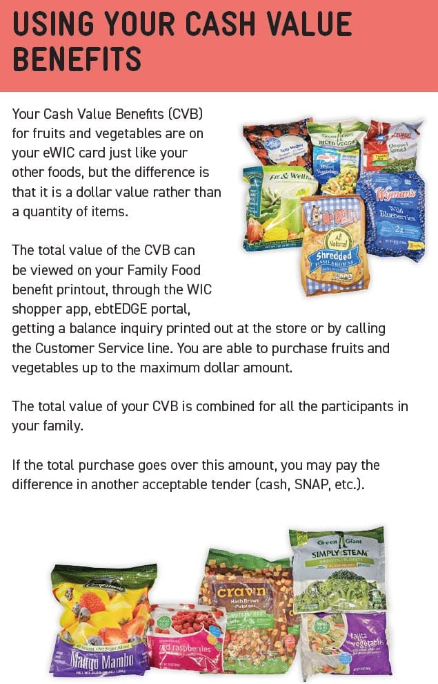 Fruit and vegetable guidelines showing approved types, sizes, and restrictions.