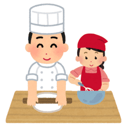 Adult and child cooking together