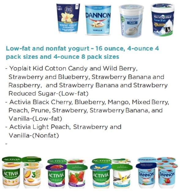 List of approved yogurt brands and flavors.