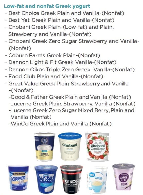 List of approved yogurt brands and flavors.