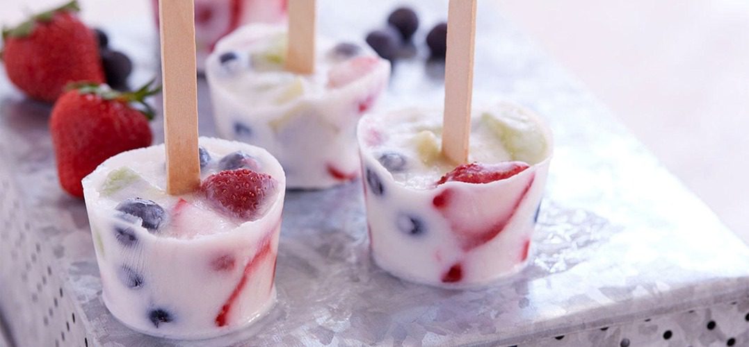 Fruity Yogurt Pops on a counter