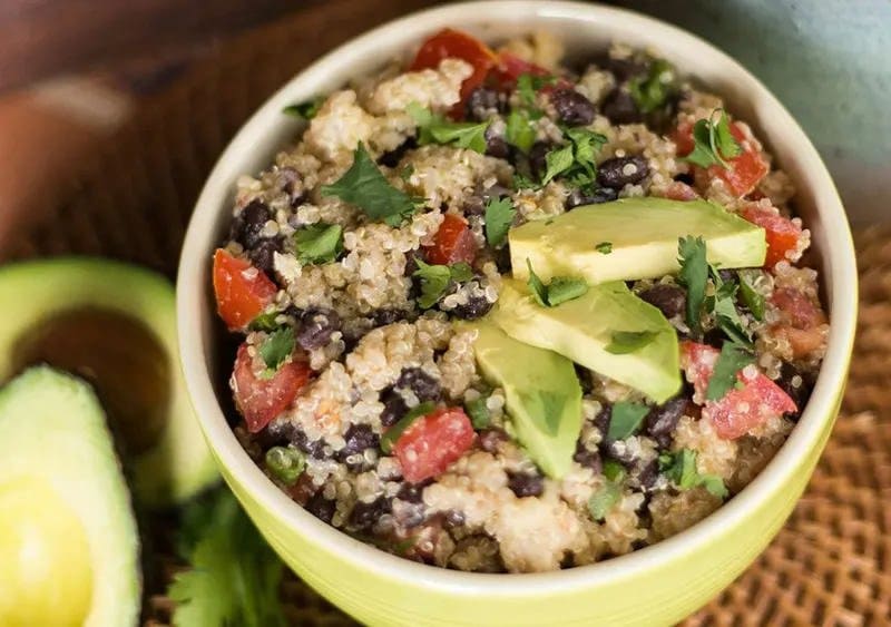 Southwest Quinoa Bowl with avocado in a bowl